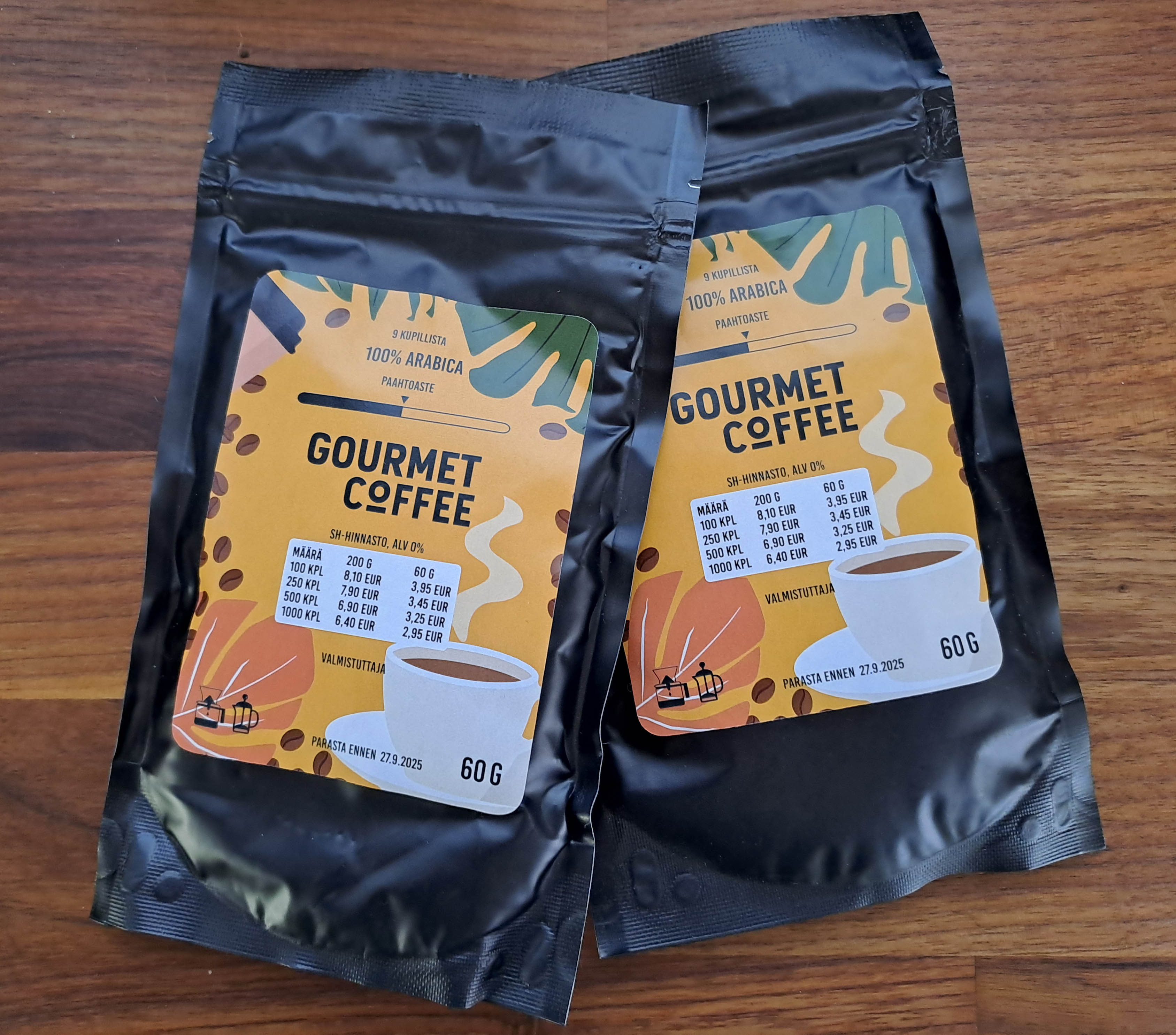 Gourmet coffee kahvipussi omalla etiketillä